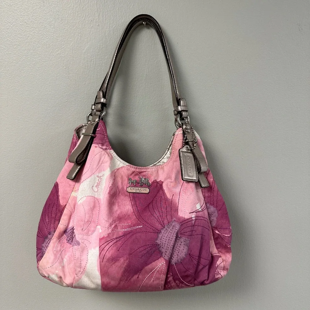 Coach Madison Watercolor Floral Pink Canvas Hobo Shoulder Bag 17014